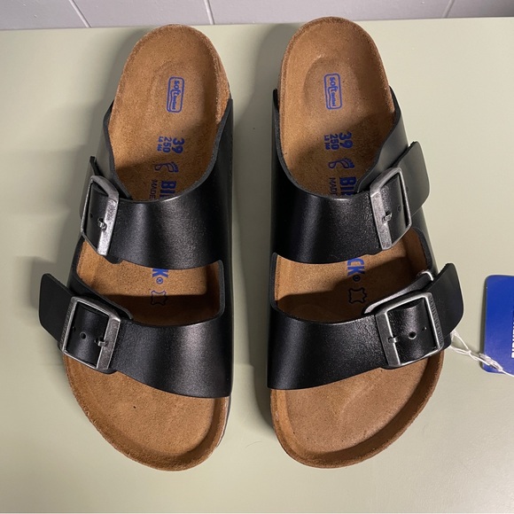 NWT Birkenstock Arizona Soft Footbed, Smooth Leather, Amalfi Black, size 8 - Picture 2 of 9